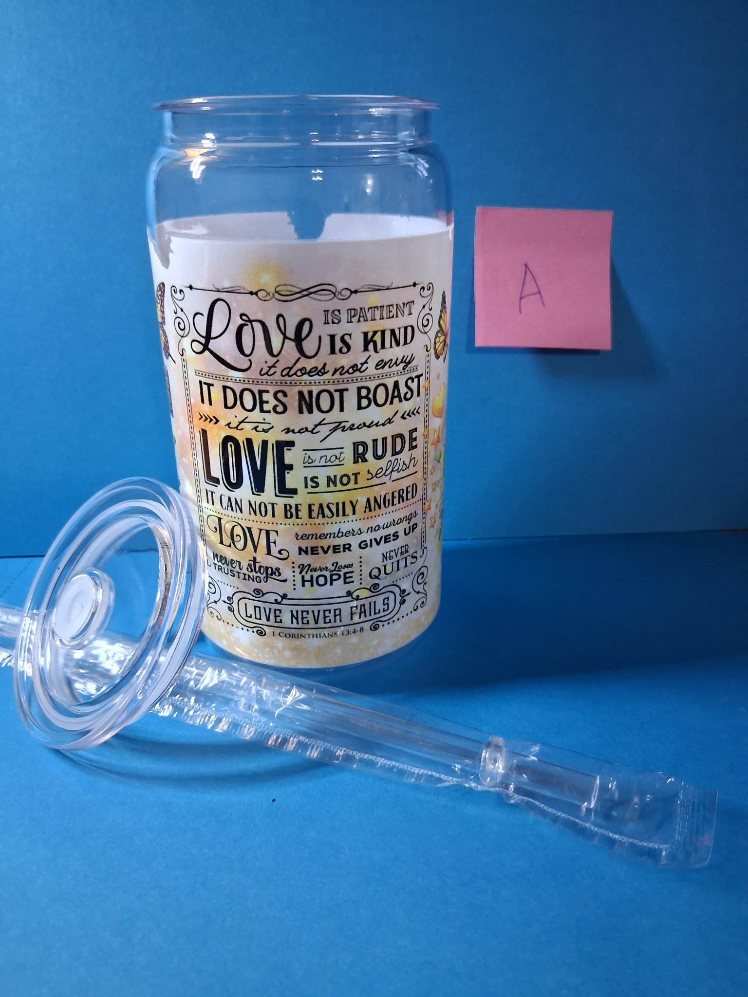 Scripture Can Cup — 141C "Love Is Patient" 1 Corinthians 13:4-8 (16 oz)